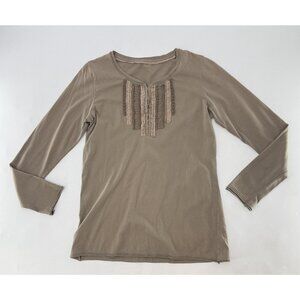 Eddie Bauer Women’s Olive Taupe 100% Cotton Long Sleeve Top Sz‎ M Preppy